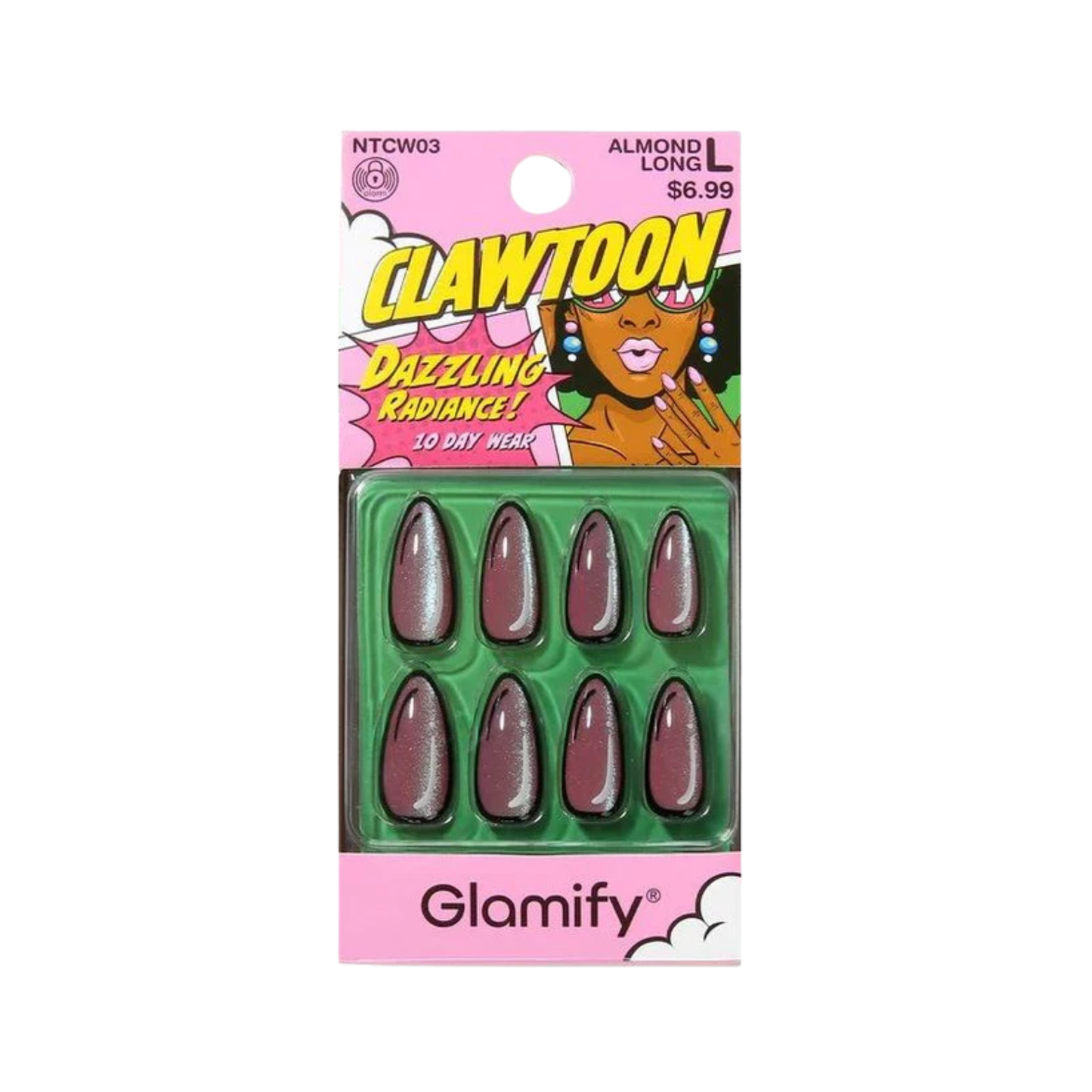 Clawtoon Press On Nails - Almond Long Pink