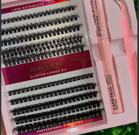 Irismoon 10-Row Cluster Eyelash Kit with Applicator, Reusable False Lashes, Lash Bands & Seal, Beauty Gift