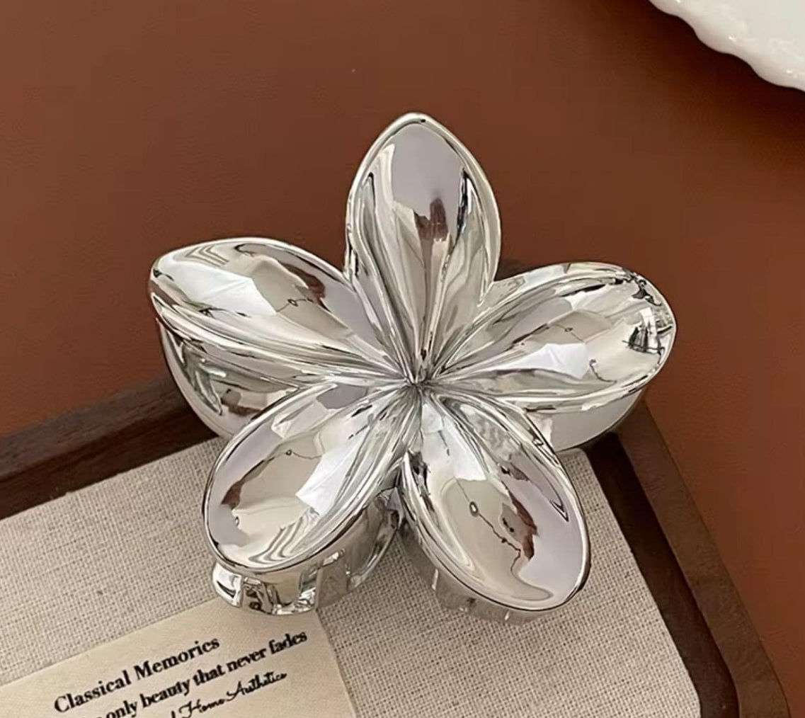Silver Flower Hair Clip, Elegant Styling Accessory