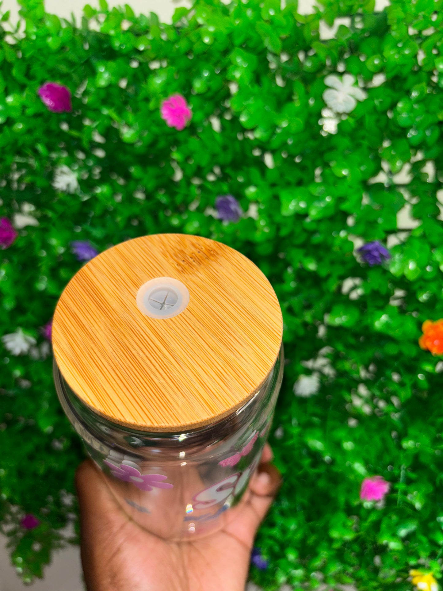 Spring Fling 16oz Glass Tumbler with Straw & Lid | Aesthetic Iced Coffee Cup | Cute Pastel Flower Libbey Style Can Cup | Easter Gift for Her